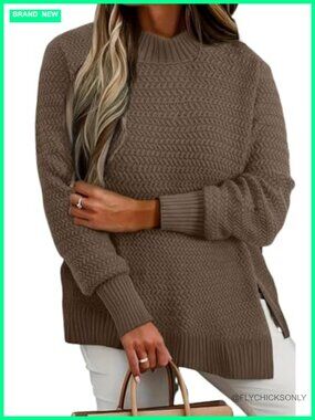 Womens Plus Size Oversized Pullover Sweater Crew Neck Side Slit Loose Knit